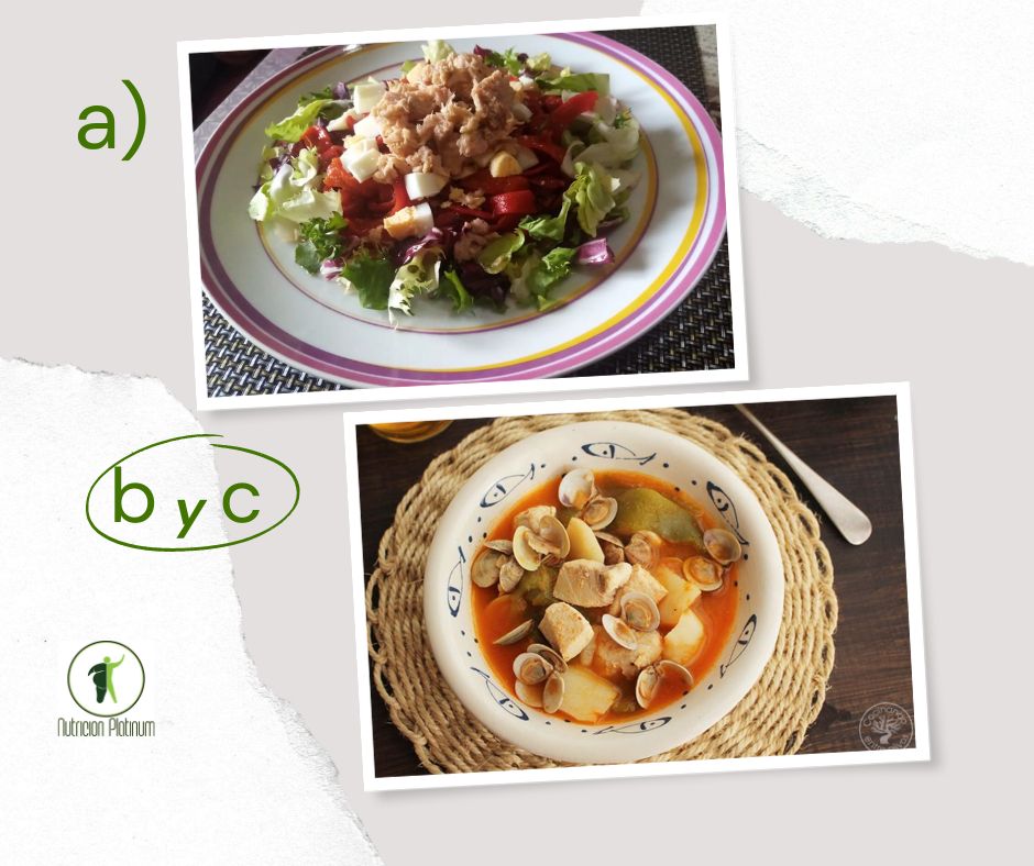 Ensalada de pimientos asados atún y huevo con pimentón de Almería marrajo y almejas